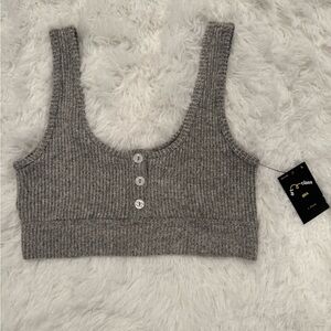 Gray Ribbed Knit Crop Top